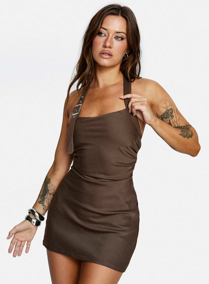 Deona Tailored Mini Dress Brown