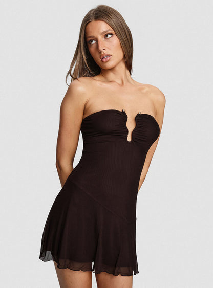 Love To Love Strapless Mini Dress Brown