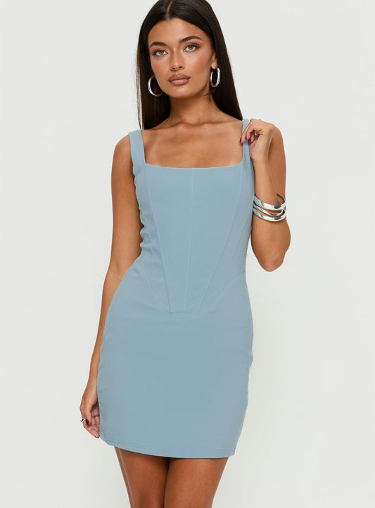 Gizela Corset Mini Dress Dusty Blue