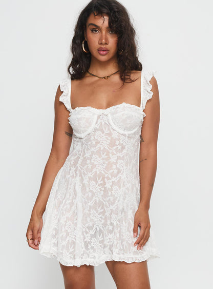 Mariea Lace Frill Mini Dress White