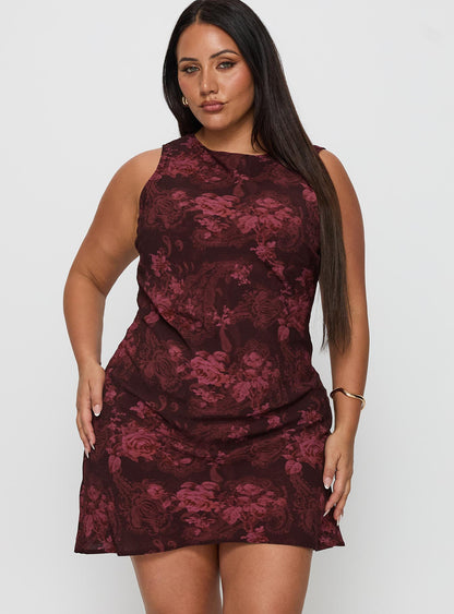 Vivre Mini Dress Burgundy Paisley Curve