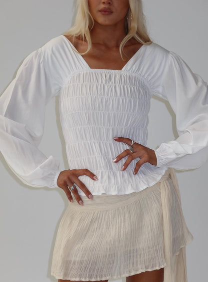 Lynnea Long Sleeve Shirred Top White