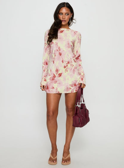 Odelie Long Sleeve Plisse Mini Dress Multi Floral