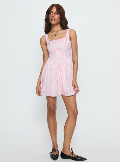 Yoselyn Pleat Mini Dress Pink Check