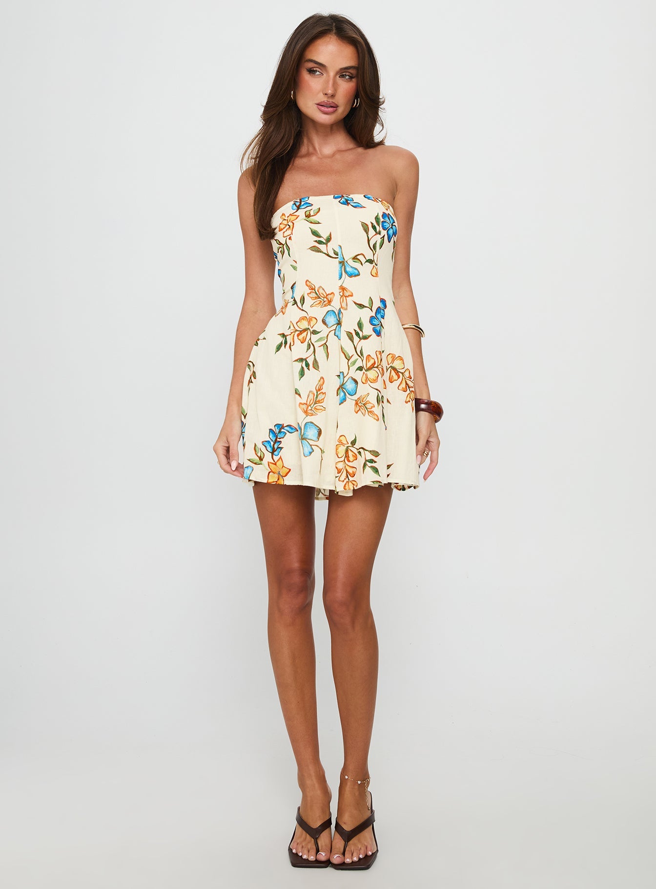 Doe Eyed Tie Back Strapless Mini Dress Multi