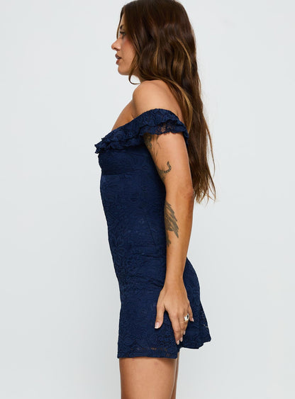 Anabeila Strapless Frill Mini Dress Navy