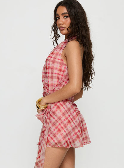 Brissa Halter Wrap Mini Dress Brown Orange Multi