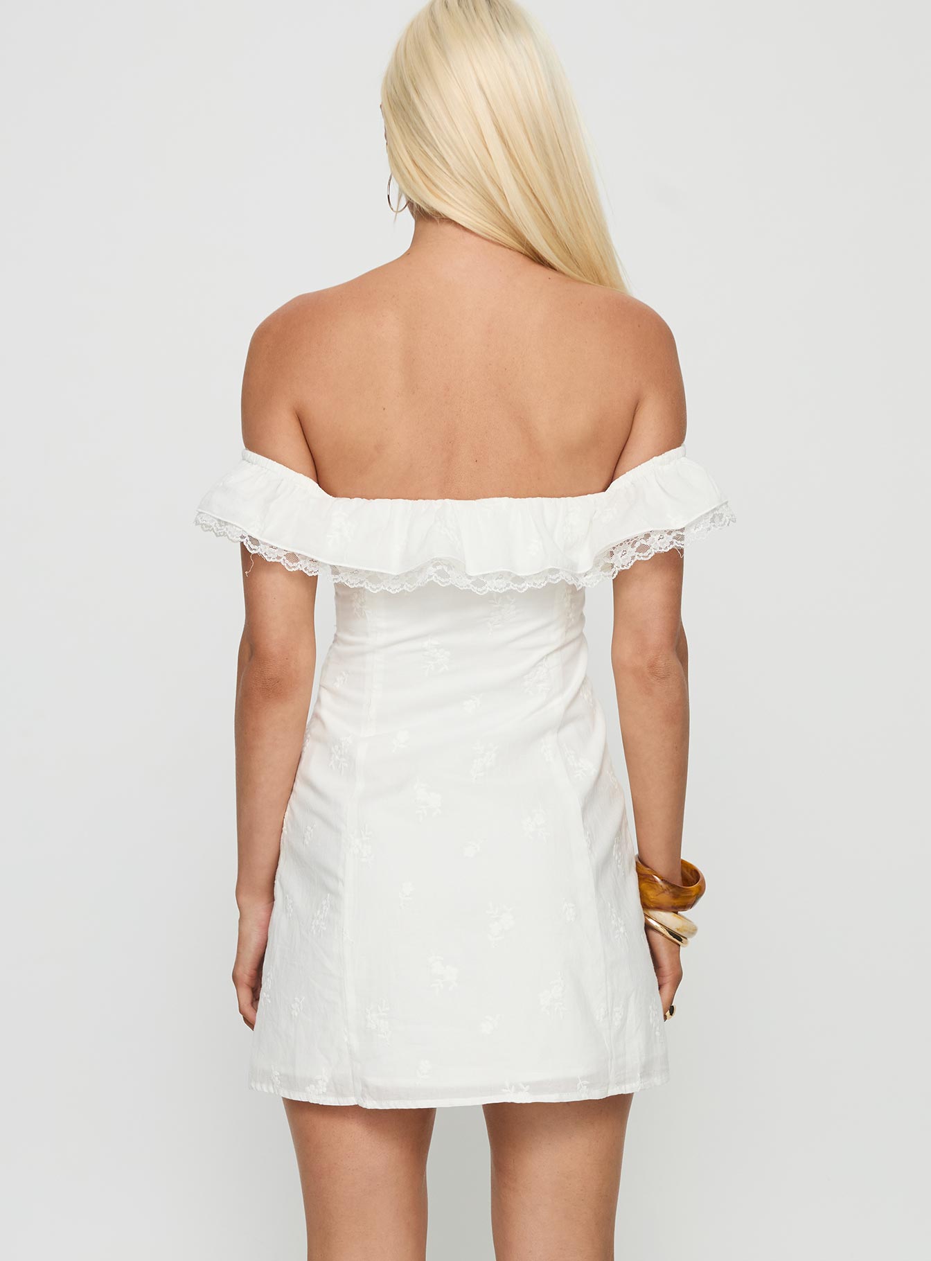 Lilybet Off Shoulder Embroidered Mini Dress White