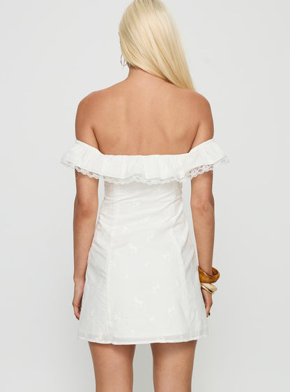 Lilybet Off Shoulder Embroidered Mini Dress White