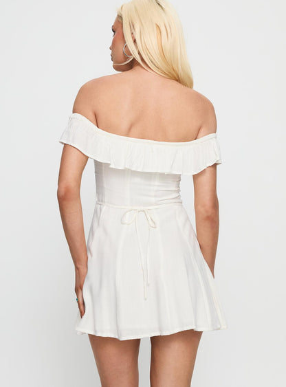 Corail Off Shoulder Frill Mini Dress White