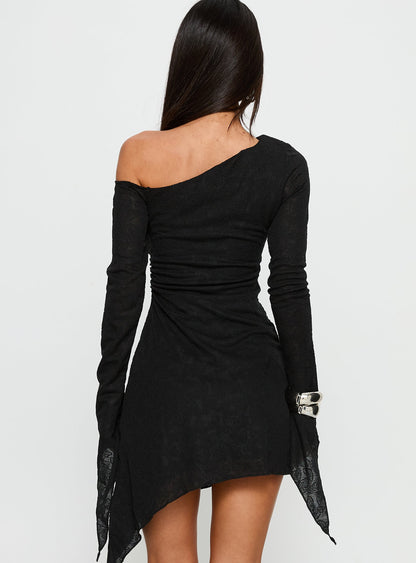 Face Card Long Sleeve Lace Mini Dress Black