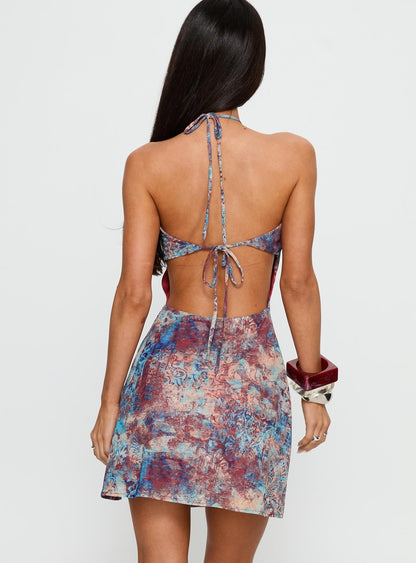 Lalona Halter Keyhole Mini Dress Multi