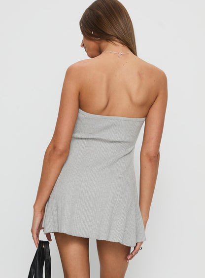 Dalilah Strapless Rib Knit Mini Dress Grey