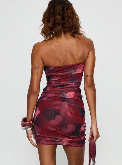 Sabato Strapless Mini Dress Red Floral