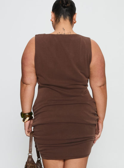 Kharla Ruched Hardware Mini Dress Brown Curve