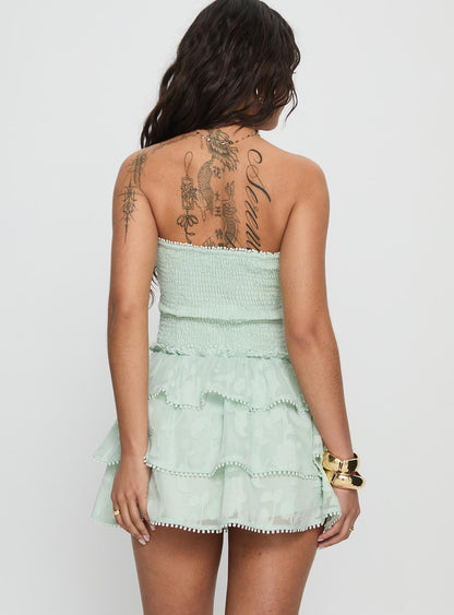 Sunkiss Frill Mini Dress Green Burnout