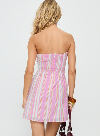 Faris Strapless Mini Dress Pink Stripe