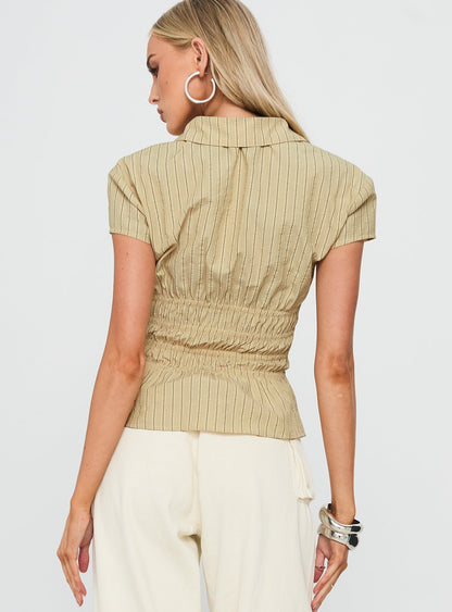 Liesel Shirred Short Sleeve Top Butter Stripe