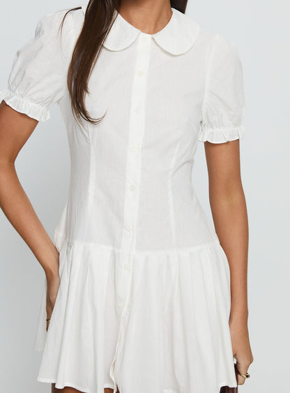 Lisette Pleat Mini Dress White