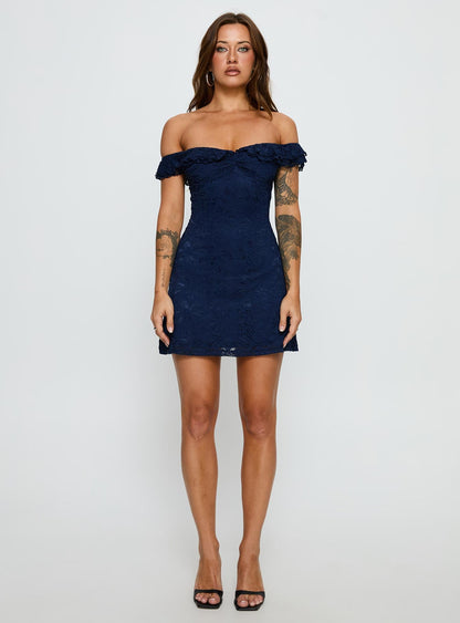 Anabeila Strapless Frill Mini Dress Navy