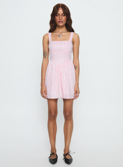 Yoselyn Pleat Mini Dress Pink Check