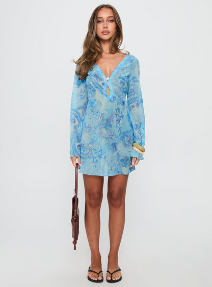 Wayfarer Shell Beach Cover Up Mini Dress Blue Multi