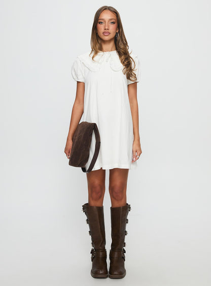Roseprick Puff Sleeve Babydoll Dress White