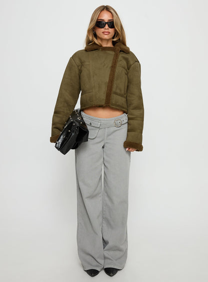 Swooning Cropped Faux Suede Jacket Green