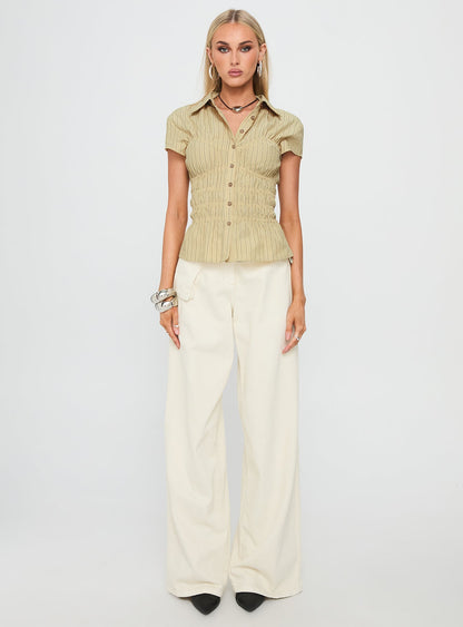 Liesel Shirred Short Sleeve Top Butter Stripe