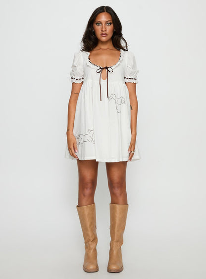 Cloudy Babydoll Contrast Trim Mini Dress White