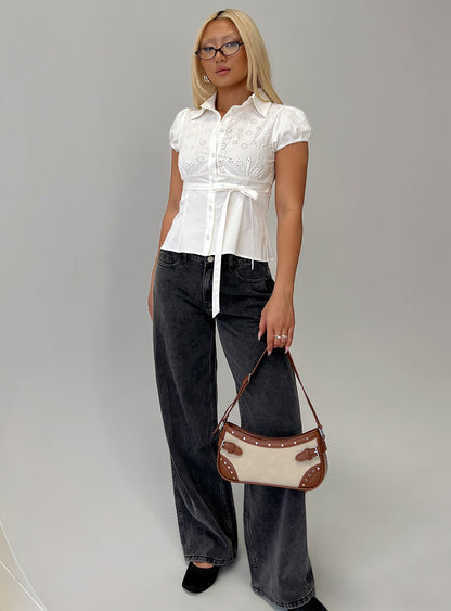 Kavira Tie Bust Short Sleeve Shirt White